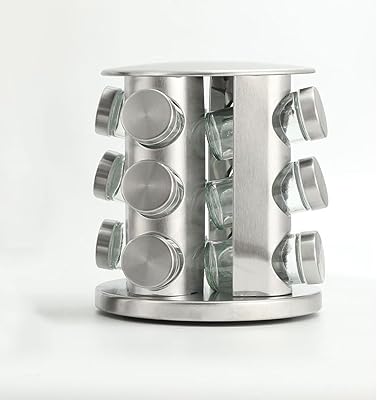 Rotating Spice Rack with 12 Jars - Silver